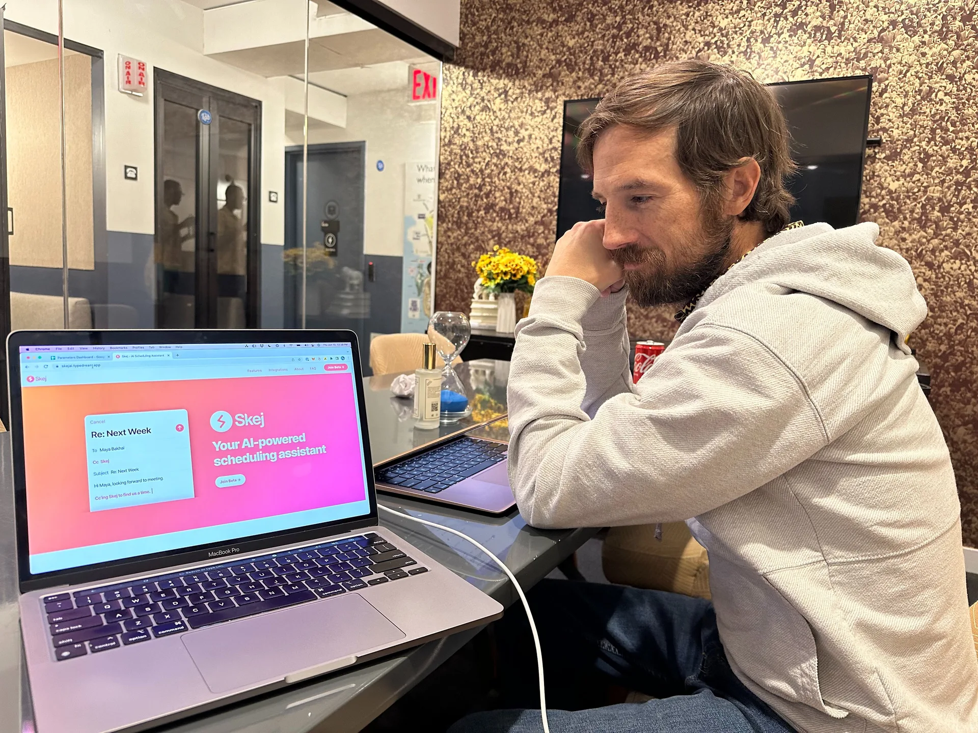 Simon working on an early version of OpenAssistant called Skej in NYC, June 2023
