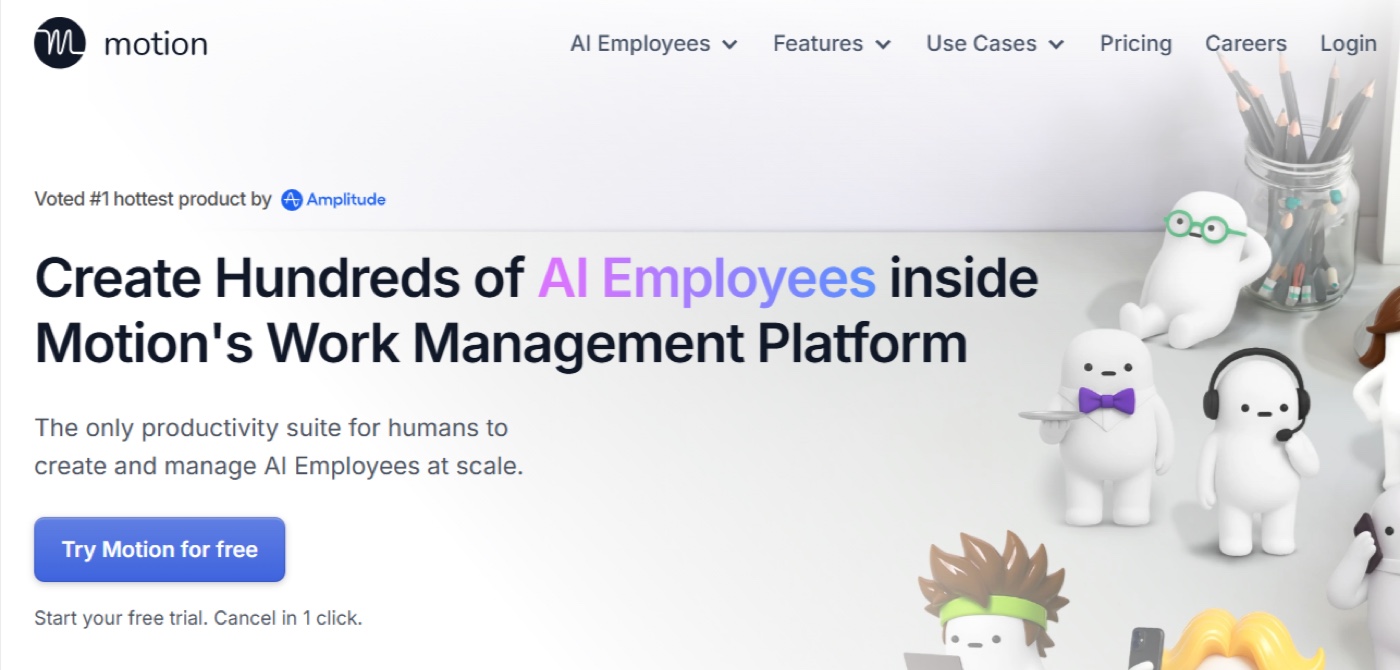 Motion homepage: Create hundreds of AI Employees inside Motion's work management platform