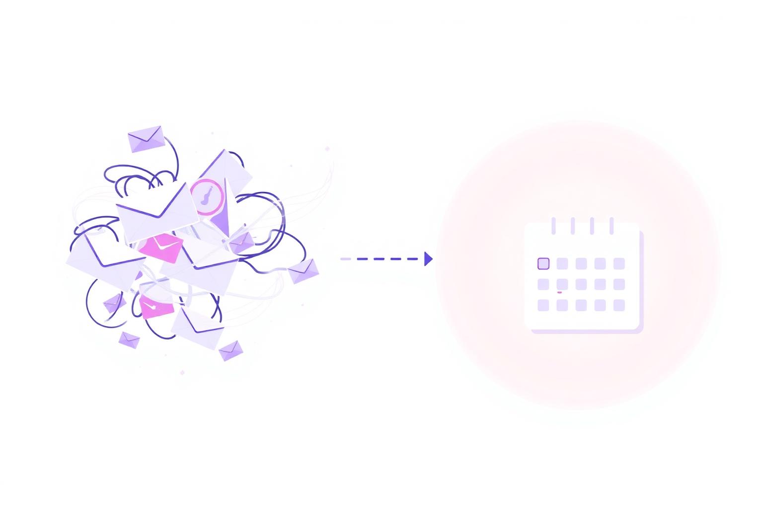 Tangled email threads and calendar checks resolving into a single confirmed meeting time